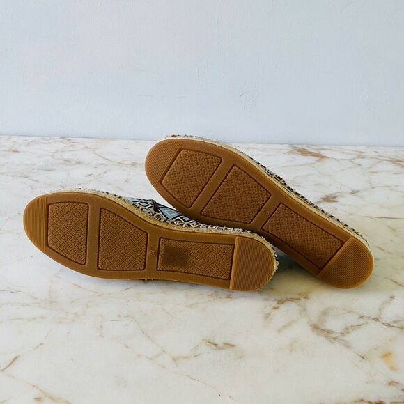 TORY BURCH Blue Brown 4T Logo Print Canvas/Veg Leather Espadrille Flats - US 6.5 - Picture 8 of 9